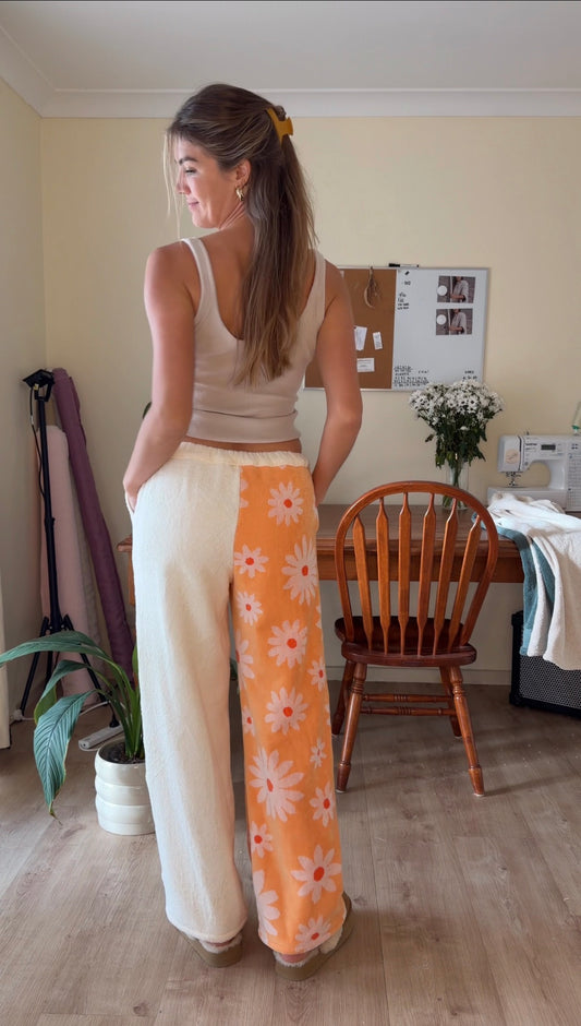 Orange Daisy Towelling Pants (S)