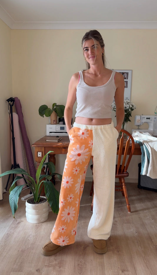 Orange Daisy Towelling Pants (S)